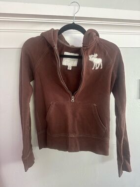 Vintage Abercrombie & Fitch Brown Half-Zip Hoodie Sweater